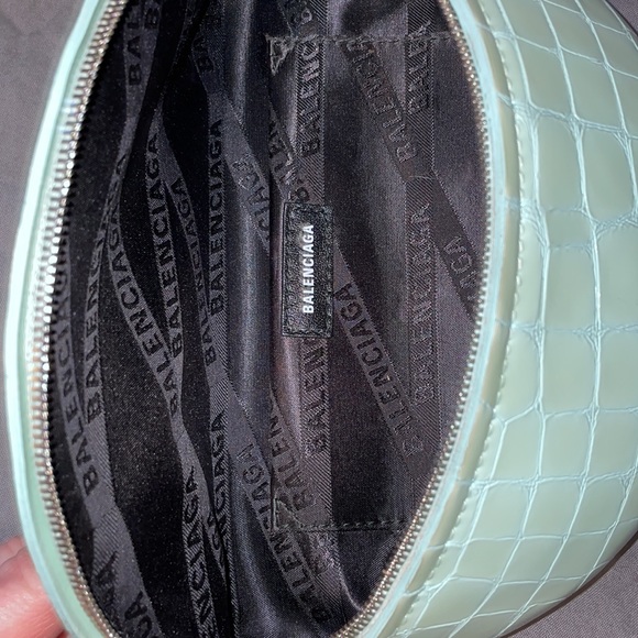 BALENCIAGA Mock Croc Embossed Souvenir Waist Bag XXS Teal Leather - Picture 6 of 8